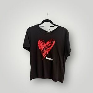 DKNY Black Tee with Red Sequin Heart